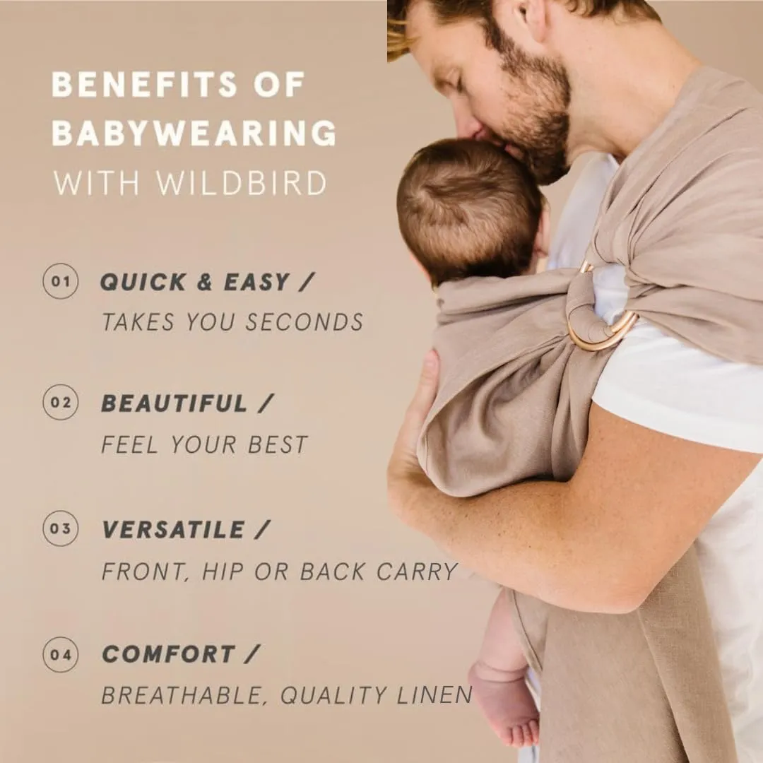 WildBird - Ring Sling Baby Carrier - Newborn to Up to 35 lbs - for Moms, Dads & Caregivers - 100% Natural European Linen Fibers - Versatile & Adjustable - 74” Size - Desert Lark Fabric & Bronze Ring