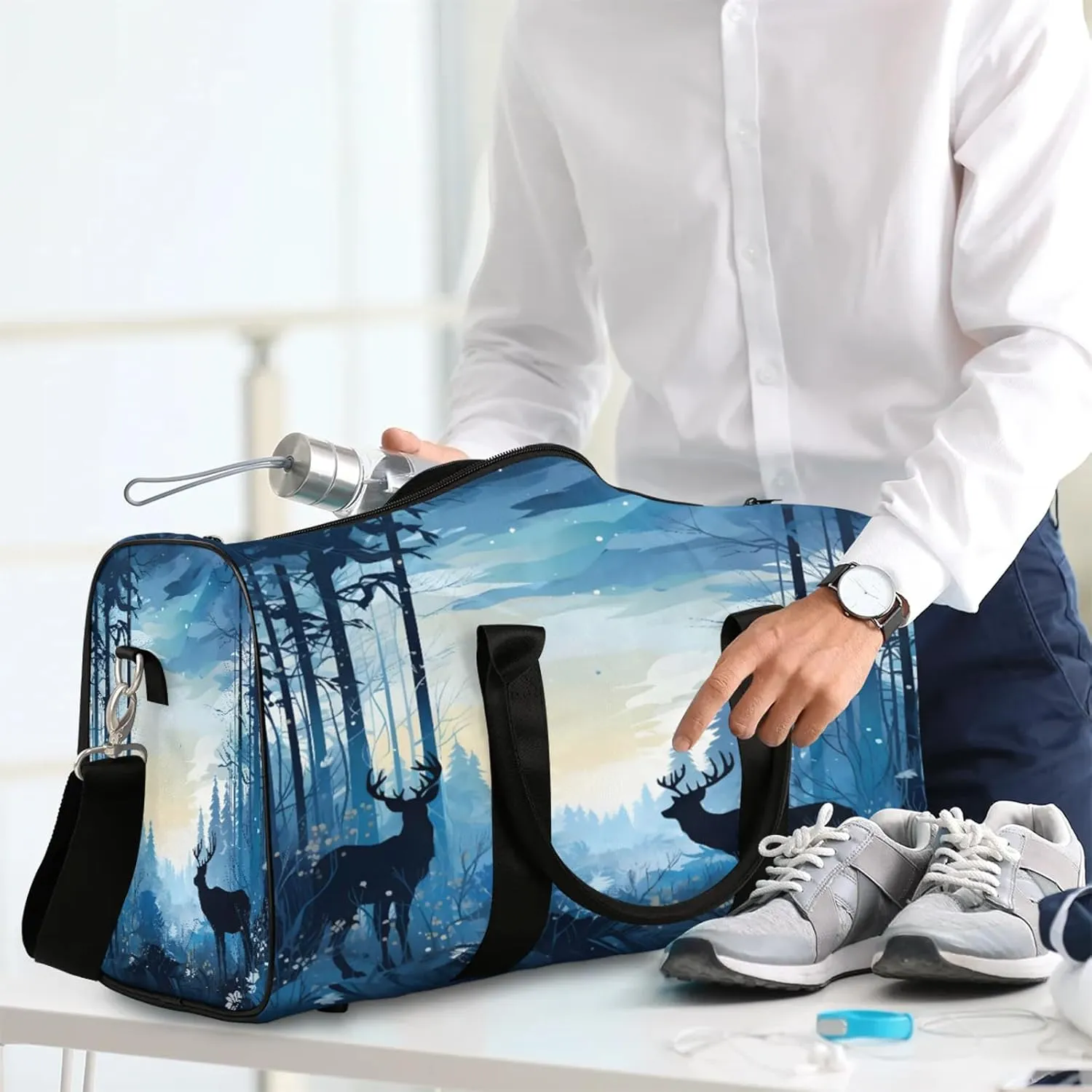 Wildlife Elk Deer Travel Duffle Bag, Sports Gym Bags for Women Men, Carry On Weekender Overnight Workout Airplane Trips Bag