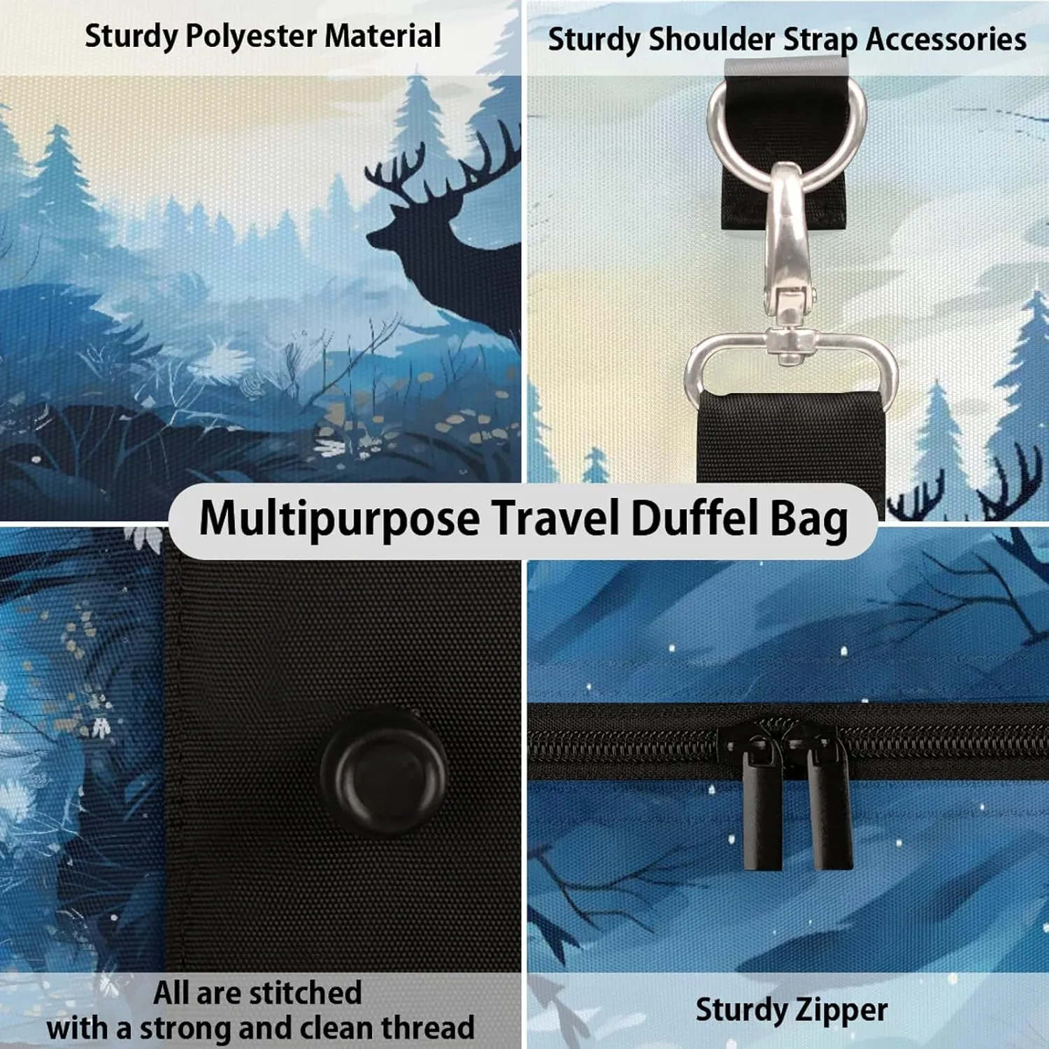 Wildlife Elk Deer Travel Duffle Bag, Sports Gym Bags for Women Men, Carry On Weekender Overnight Workout Airplane Trips Bag