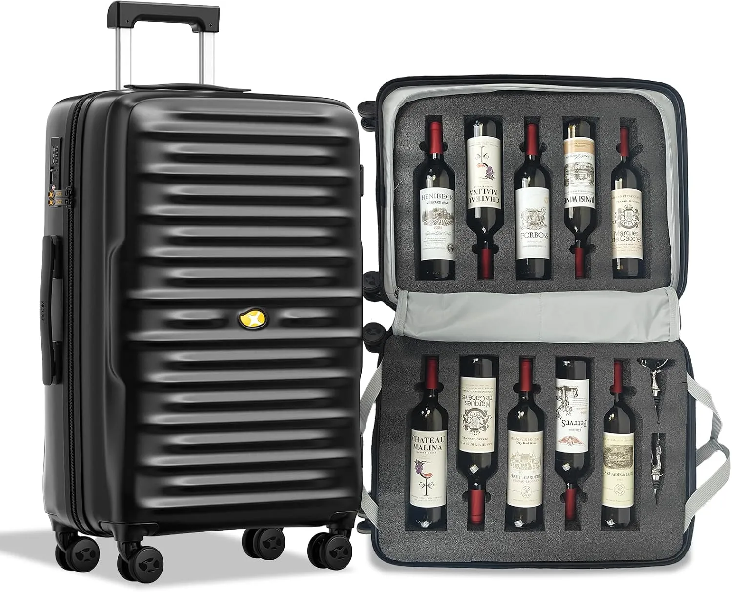Wine Luggage, 10 Bottle Travel Case, Durable Spinner Wheels, TSA Lock, Removable Inserts