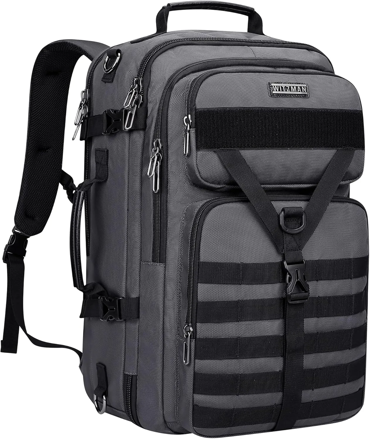 WITZMAN Carry On Travel Backpack for Men Large Convertible 45L Duffle Bag fit 17 Inch Laptop Airline Approved （B688 Silvery Grey）