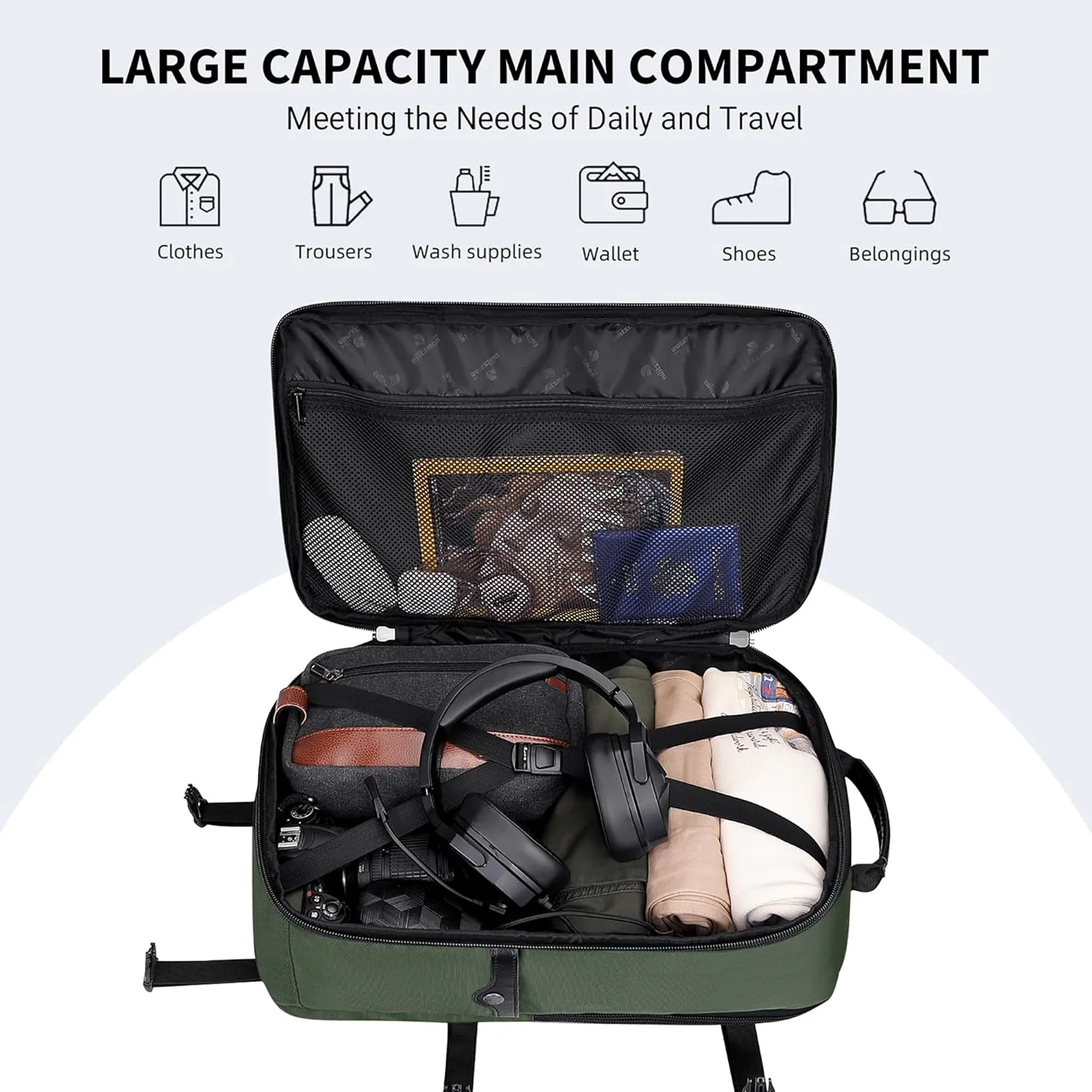 WITZMAN Carry On Travel Backpack for Men Large Convertible 45L Duffle Bag fit 17 Inch Laptop Airline Approved（B688 Light Green）