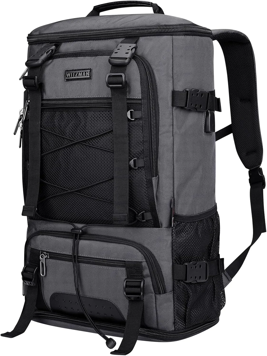 WITZMAN Travel Backpack for Men Large Carry-on Convertible Shoulder Rucksack with Shoe Compartment Fit 17 Inch Laptop(B689 Silvery Grey)