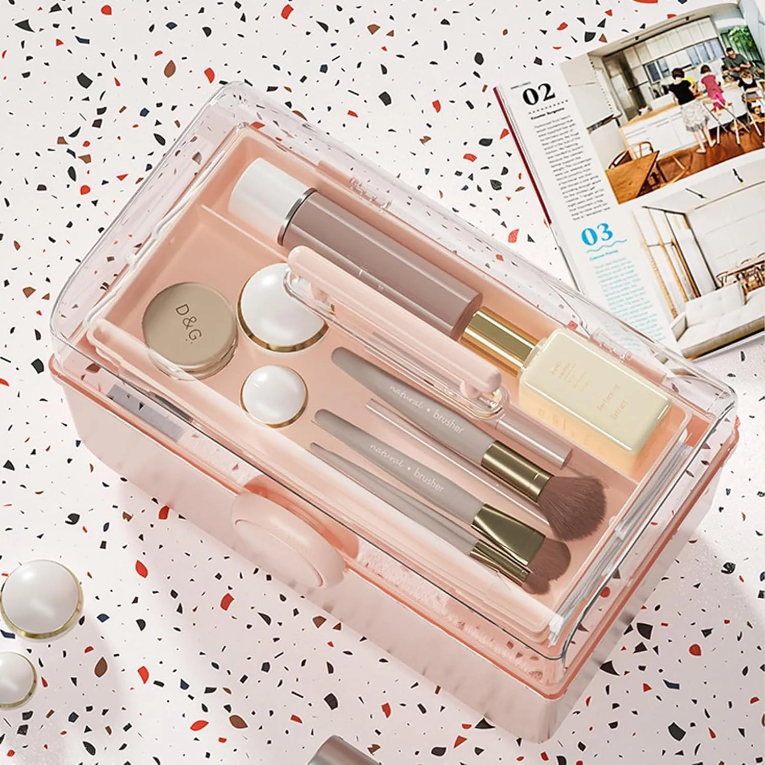 WMM Makeup Storage Organizer, Large Capacity Makeup Organizer with Transparent Visual Cover, Handle 3 Layers Portable Cosmetic Storage Box Easily Organize Your Cosmetics, Jewelry and Hair Accessories