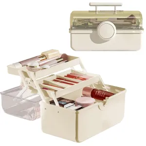 WMM Makeup Storage Organizer, Large Capacity Makeup Organizer with Transparent Visual Cover, Handle 3 Layers Portable Cosmetic Storage Box Easily Organize Your Cosmetics, Jewelry and Hair Accessories