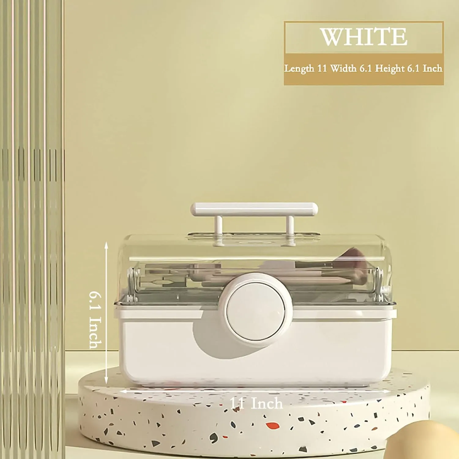 WMM Makeup Storage Organizer, Large Capacity Makeup Organizer with Transparent Visual Cover, Handle 3 Layers Portable Cosmetic Storage Box Easily Organize Your Cosmetics, Jewelry and Hair Accessories