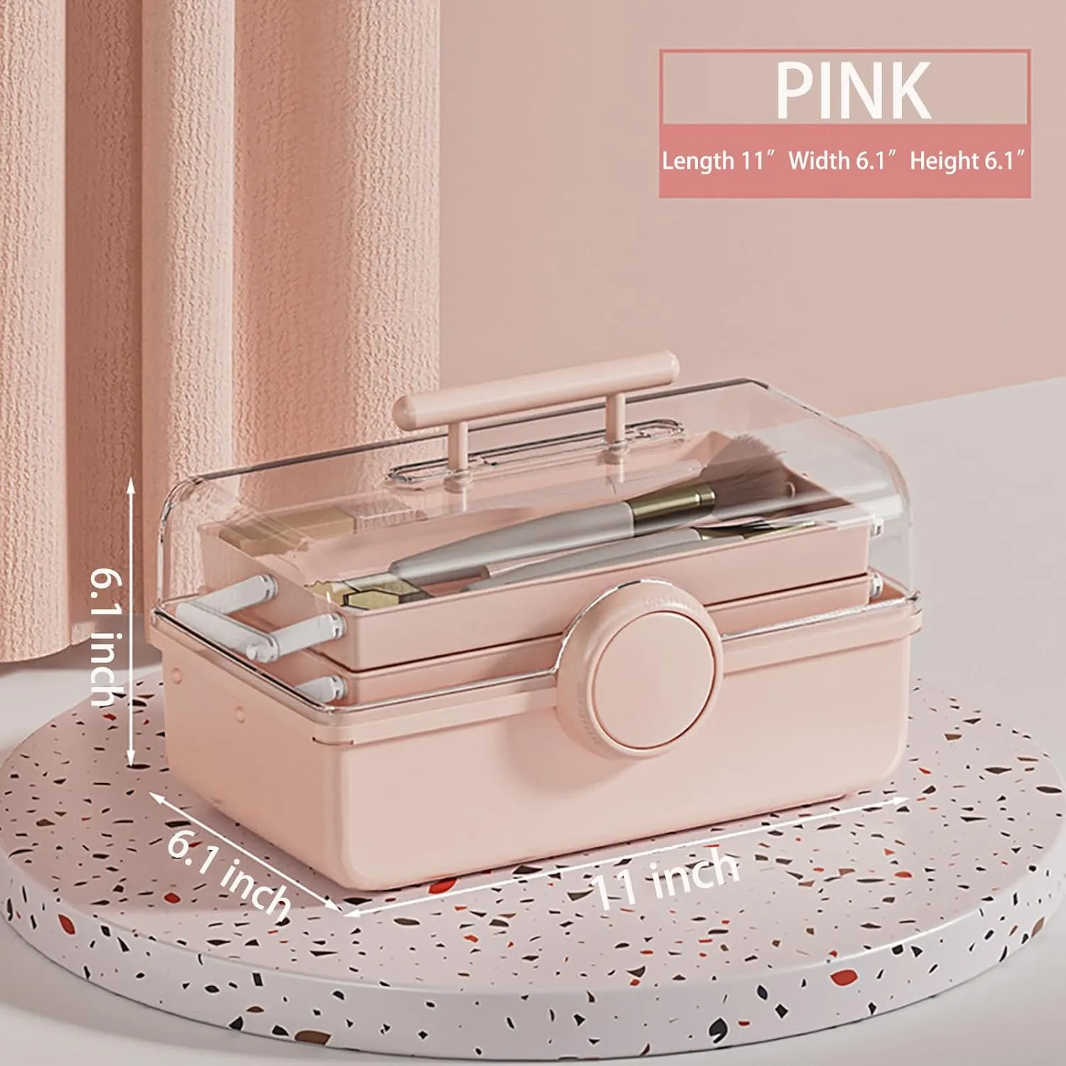 WMM Makeup Storage Organizer, Large Capacity Makeup Organizer with Transparent Visual Cover, Handle 3 Layers Portable Cosmetic Storage Box Easily Organize Your Cosmetics, Jewelry and Hair Accessories