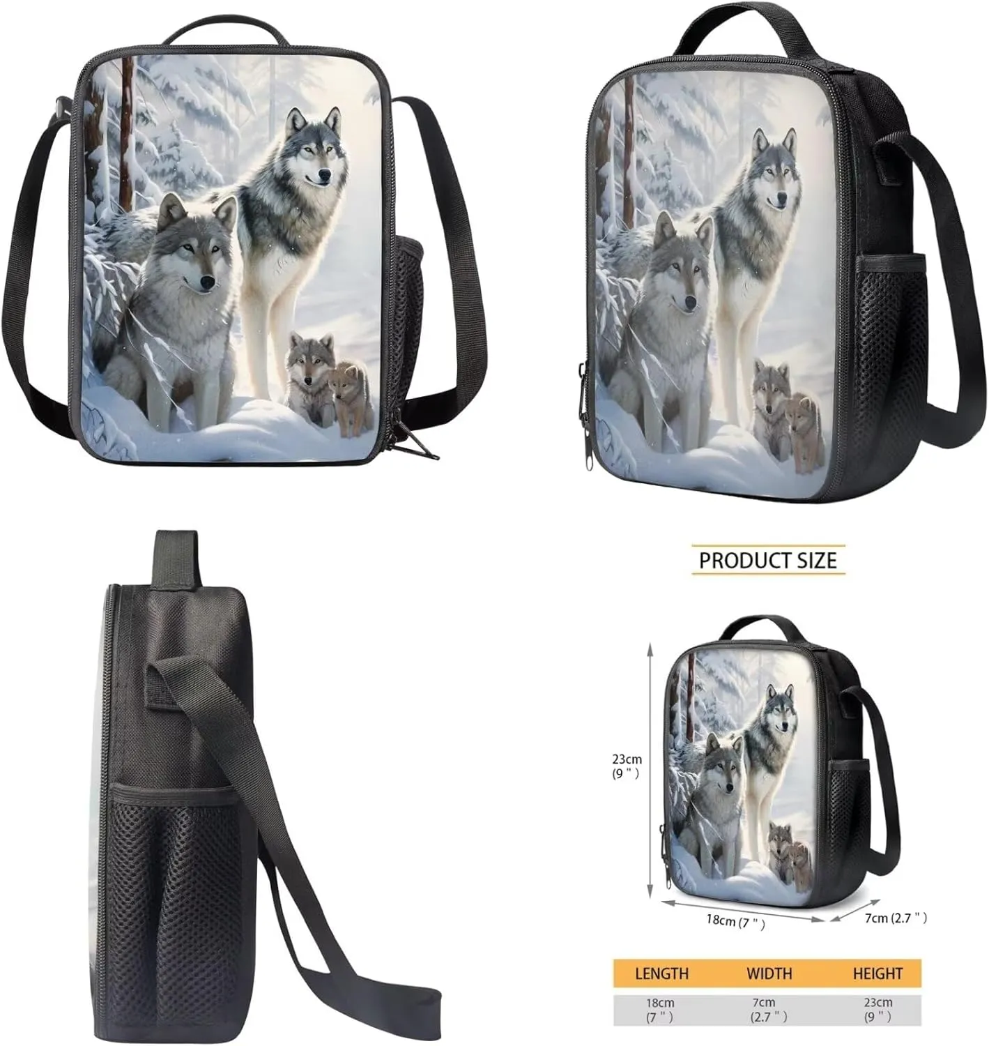 Wolf Backpack for Girls Backpacks Ages 8-10 and Lunch Box Set Boys Kids School Bookbag 17 Inch Girls Backpack for Elementary 4 Pcs Students School Bag Lightweight Travel Daypack