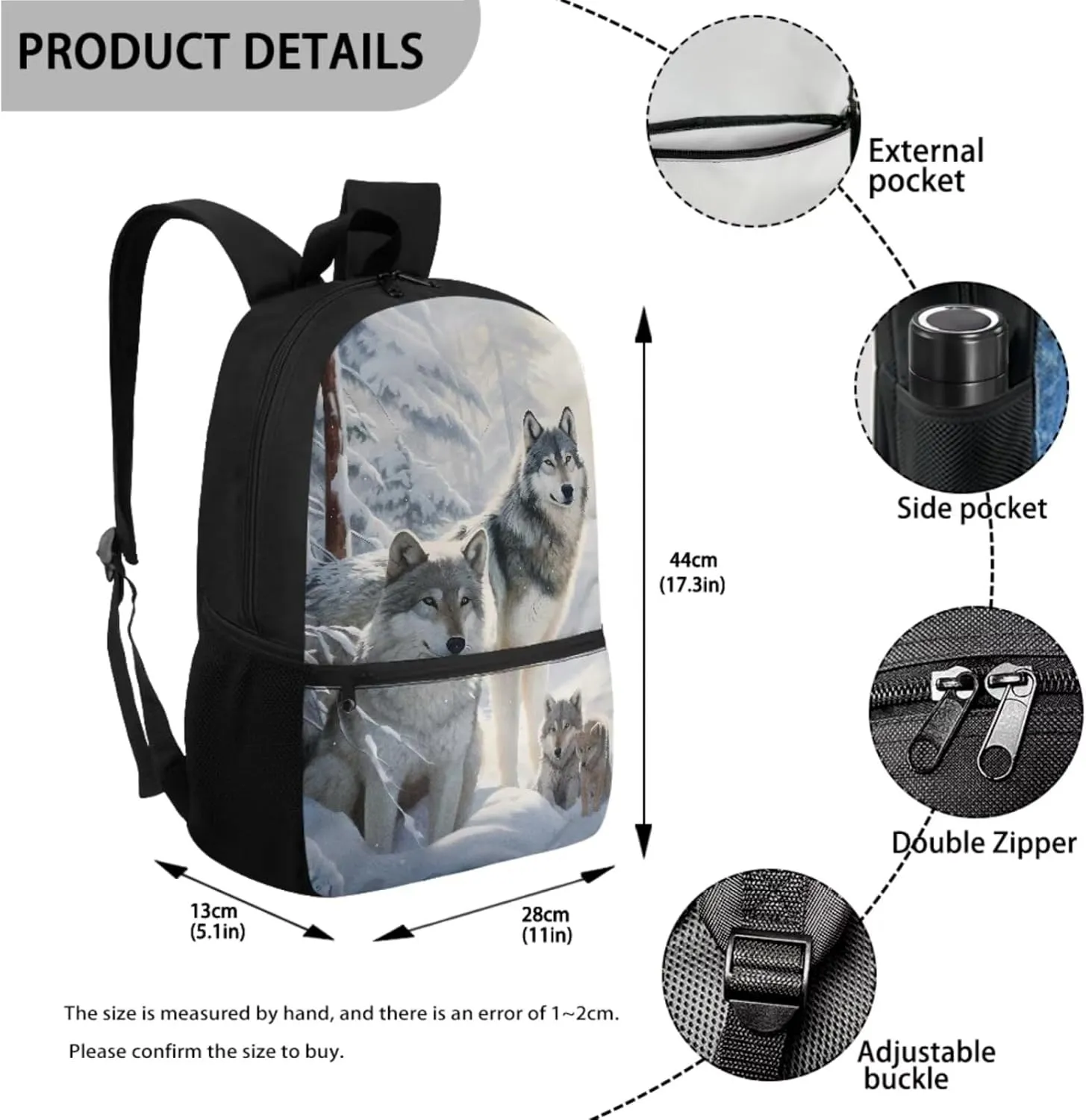 Wolf Backpack for Girls Backpacks Ages 8-10 and Lunch Box Set Boys Kids School Bookbag 17 Inch Girls Backpack for Elementary 4 Pcs Students School Bag Lightweight Travel Daypack
