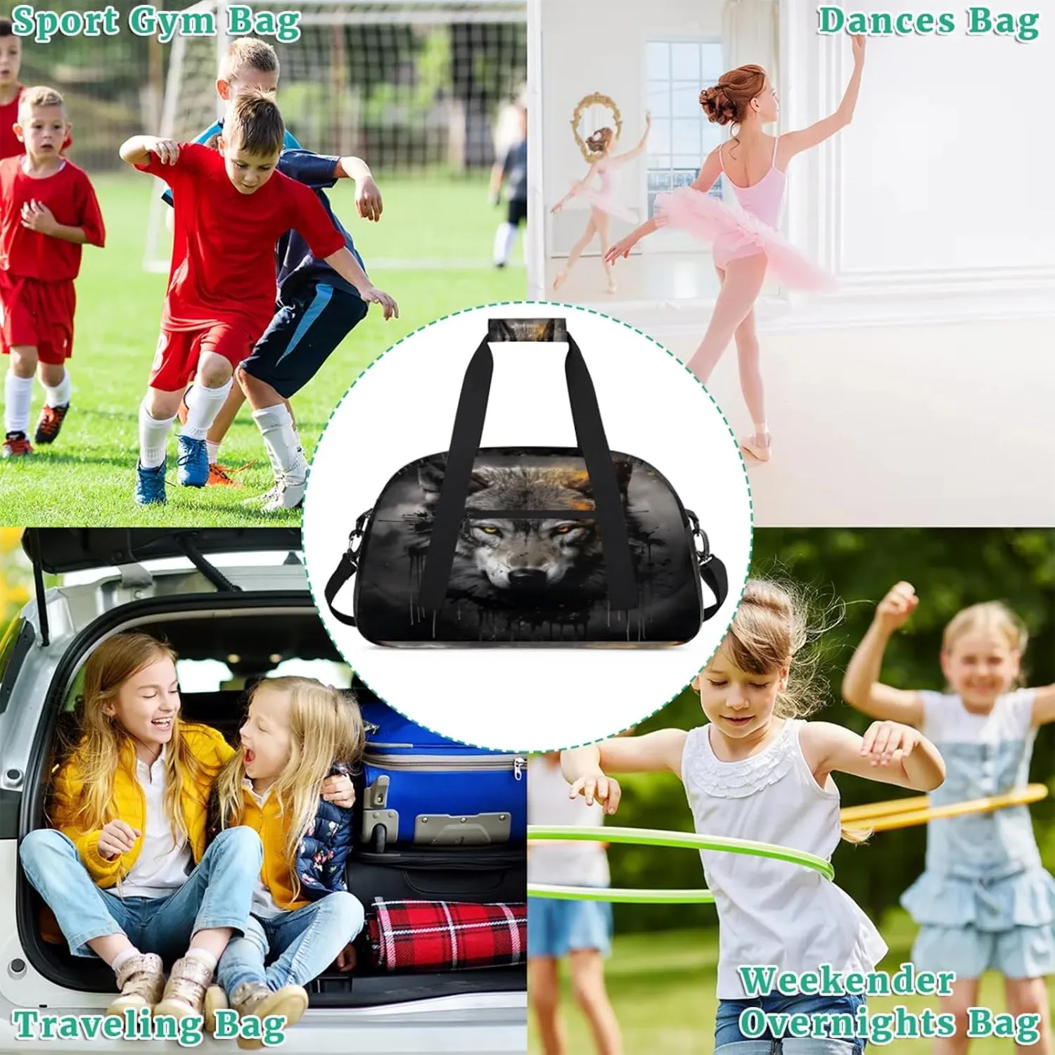 Wolf Gym Bag for Women Men, Sports Travel Duffel Bag Lightweight Workout Bag Carry On Overnight Weekender Bag