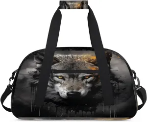 Wolf Gym Bag for Women Men, Sports Travel Duffel Bag Lightweight Workout Bag Carry On Overnight Weekender Bag