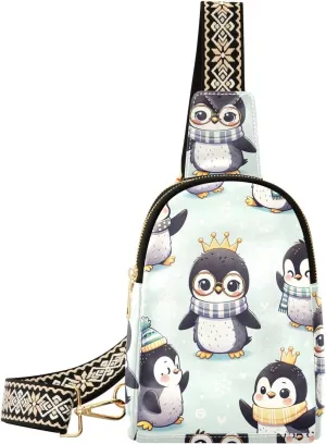 Women Crossbody Sling Backpack Cute-emperor-penguin-snowflake Girl Chest Bag Daypack for Hiking Traveling