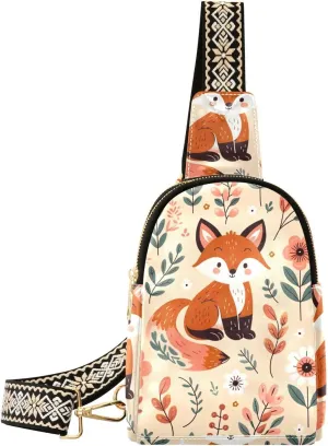 Women Crossbody Sling Backpack Luck-cute-fox Girl Chest Bag Daypack for Hiking Traveling