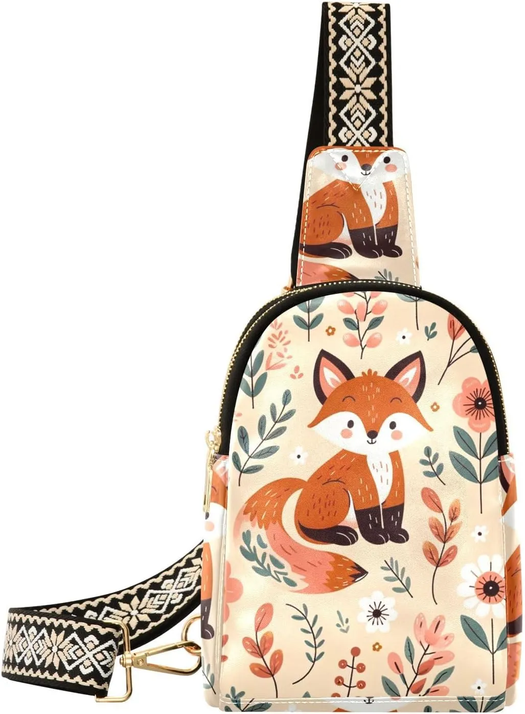 Women Crossbody Sling Backpack Luck-cute-fox Girl Chest Bag Daypack for Hiking Traveling