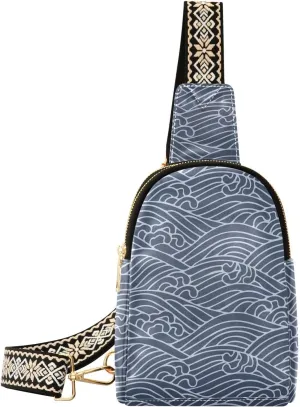 Women Crossbody Sling Backpack Tsunami-big-waves-japen-culture Girl Chest Bag Daypack for Hiking Traveling