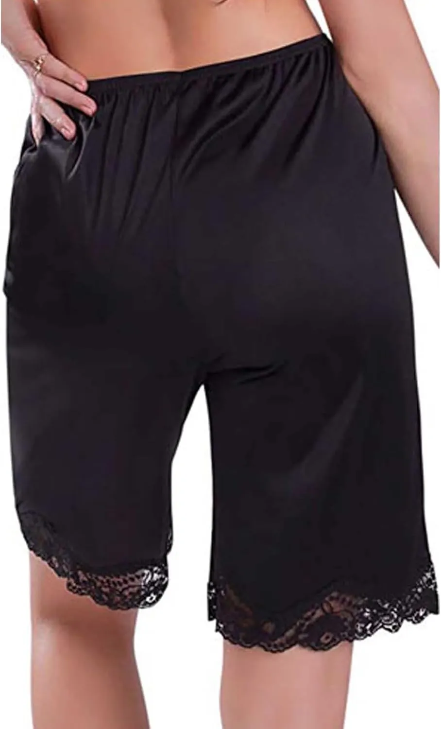 Women Lace Edge Pyjama Bottoms Solid Color Loose Soft Satin Silk Pettipants Summer Casual Half Slip Shorts