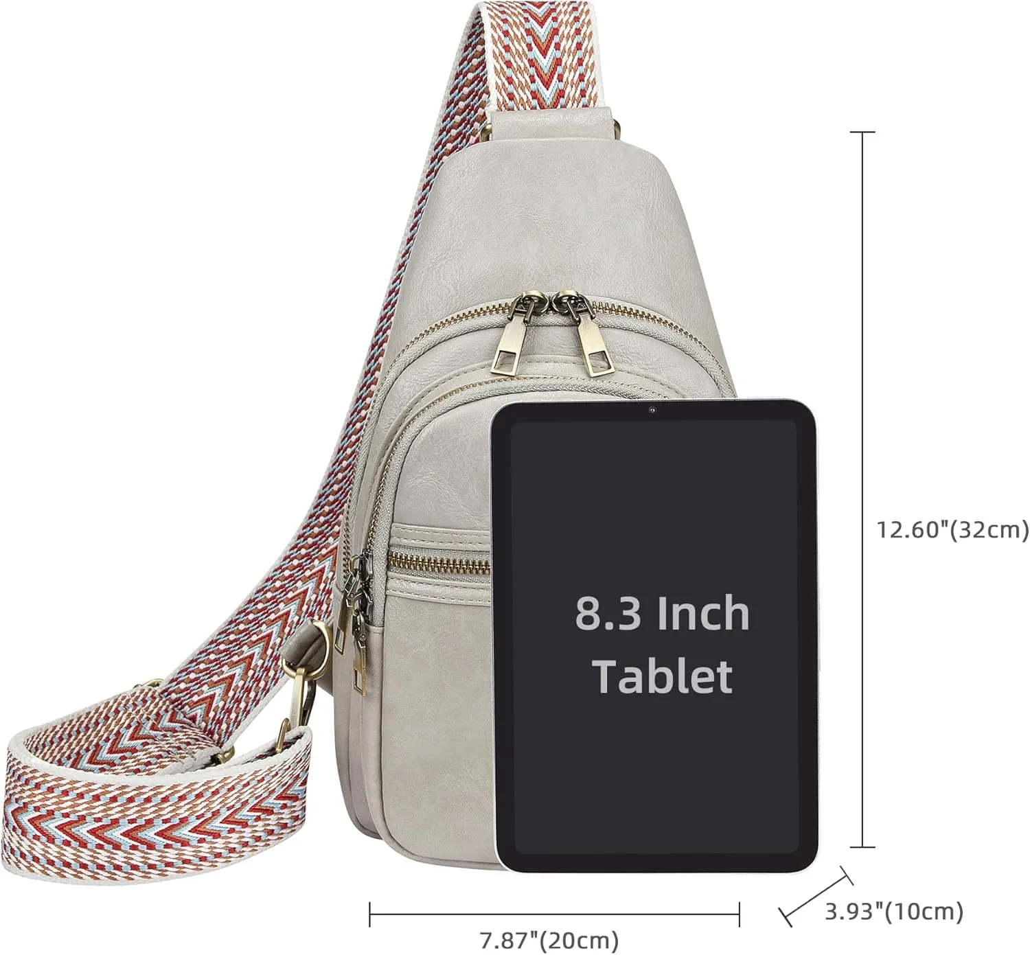 Women's Vegan Leather Sling Bag Packs Small Zipper Crossbody Chest Backpacks, Light-Grey