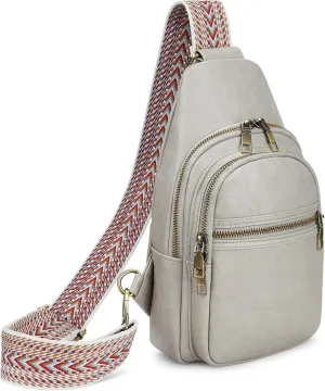 Women's Vegan Leather Sling Bag Packs Small Zipper Crossbody Chest Backpacks, Light-Grey