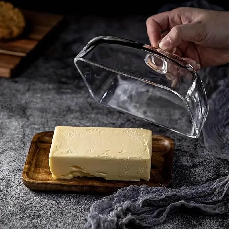 Wood and Glass Butter Dish - Elegant Kitchen Butter Container