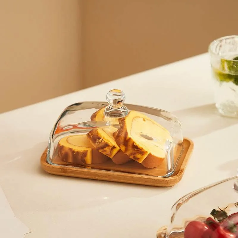 Wood and Glass Butter Dish - Elegant Kitchen Butter Container