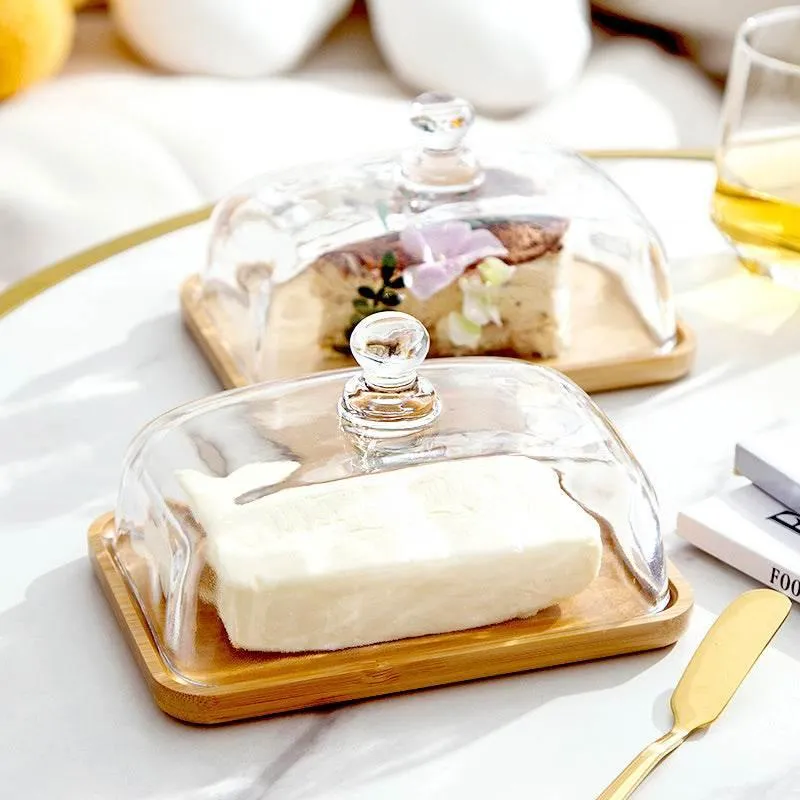 Wood and Glass Butter Dish - Elegant Kitchen Butter Container