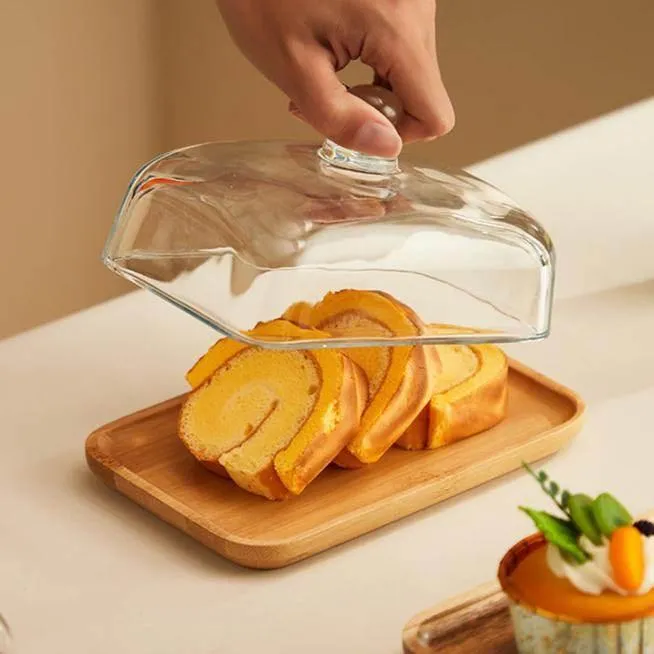 Wood and Glass Butter Dish - Elegant Kitchen Butter Container