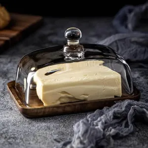 Wood and Glass Butter Dish - Elegant Kitchen Butter Container