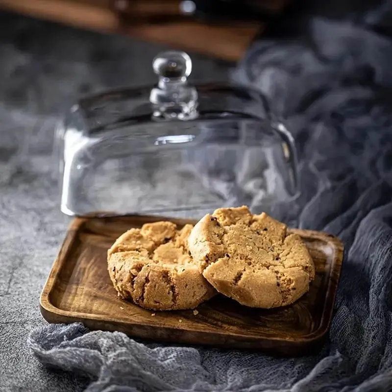 Wood and Glass Butter Dish - Elegant Kitchen Butter Container
