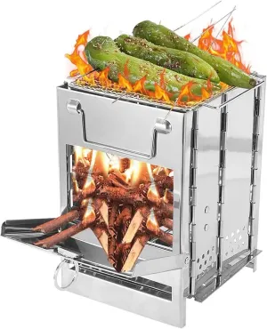 Wood Burning Camp Stove,Stainless Steel Folding Stove, Portable Backpacking Wood Stove,Easy to Carry,Weighs only 0.85kg,for Outdoor Camping Picnic BBQ
