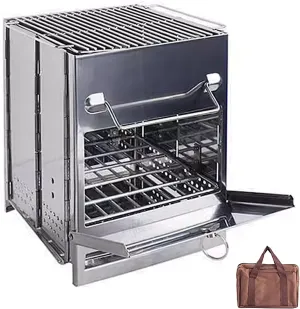 Wood Stove Camping Folding, Camping Stove Wood Fire with Grill Net and Carrying Handle, Stainless Steel One Piecess Camping Stoves for Hiking Picnic Outdoor(21 * 20 * 27cm)