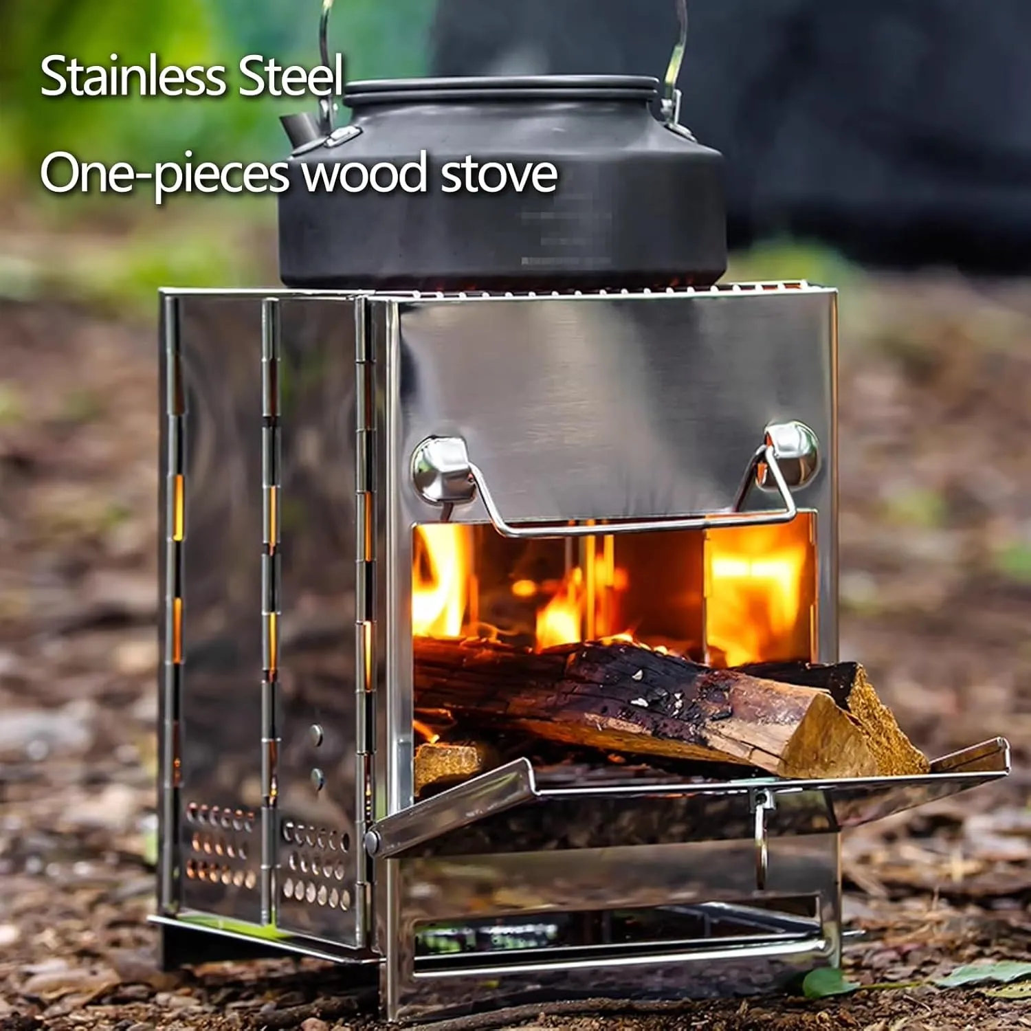 Wood Stove Camping Folding, Camping Stove Wood Fire with Grill Net and Carrying Handle, Stainless Steel One Piecess Camping Stoves for Hiking Picnic Outdoor(21 * 20 * 27cm)