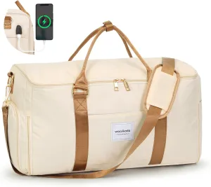 WOOMADA Travel Garment Bag, Convertible Garment Duffle with Shoe Bag and Hanging Dress Compartment for Women, Carry-On Luggage for Business and Leisure Trips(Beige&Brown)