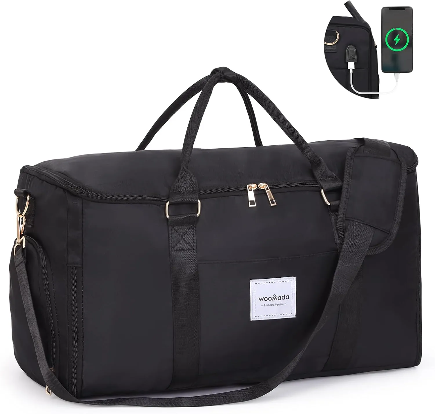WOOMADA Travel Garment Bag, Convertible Garment Duffle with Shoe Bag and Hanging Dress Compartment for Women, Carry-On Luggage for Business and Leisure Trips(Black)
