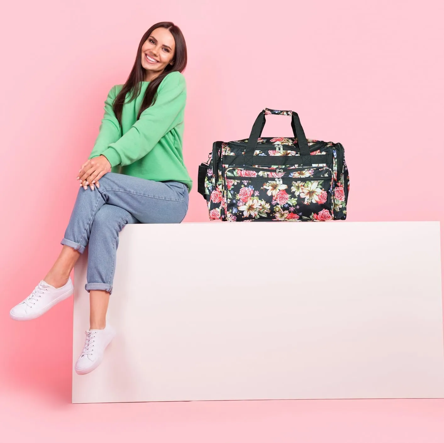 World Traveler Floral 22" Carry-On Duffel Bag – Lightweight Durable Polyester with Adjustable Shoulder Strap