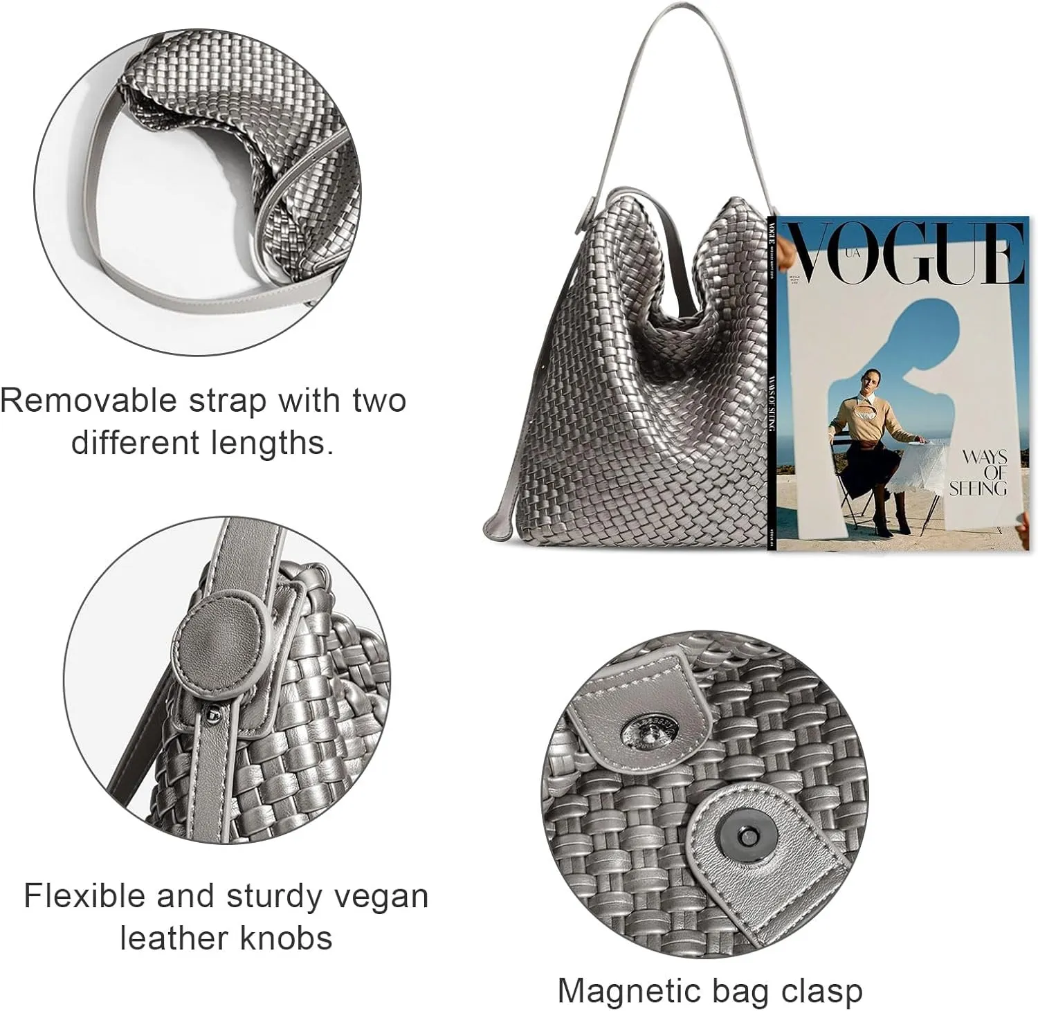 Woven Leather Tote Bag for Women Large Woven purses shoulder bag Fashion Shopping Travel Handbags