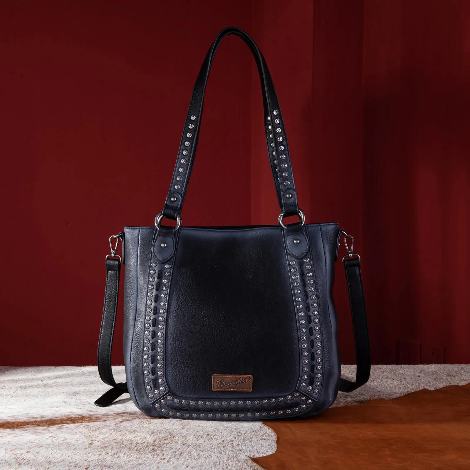 Wrangler Rivets Concealed Carry Oversize Tote/Crossbody - Black - by Montana West