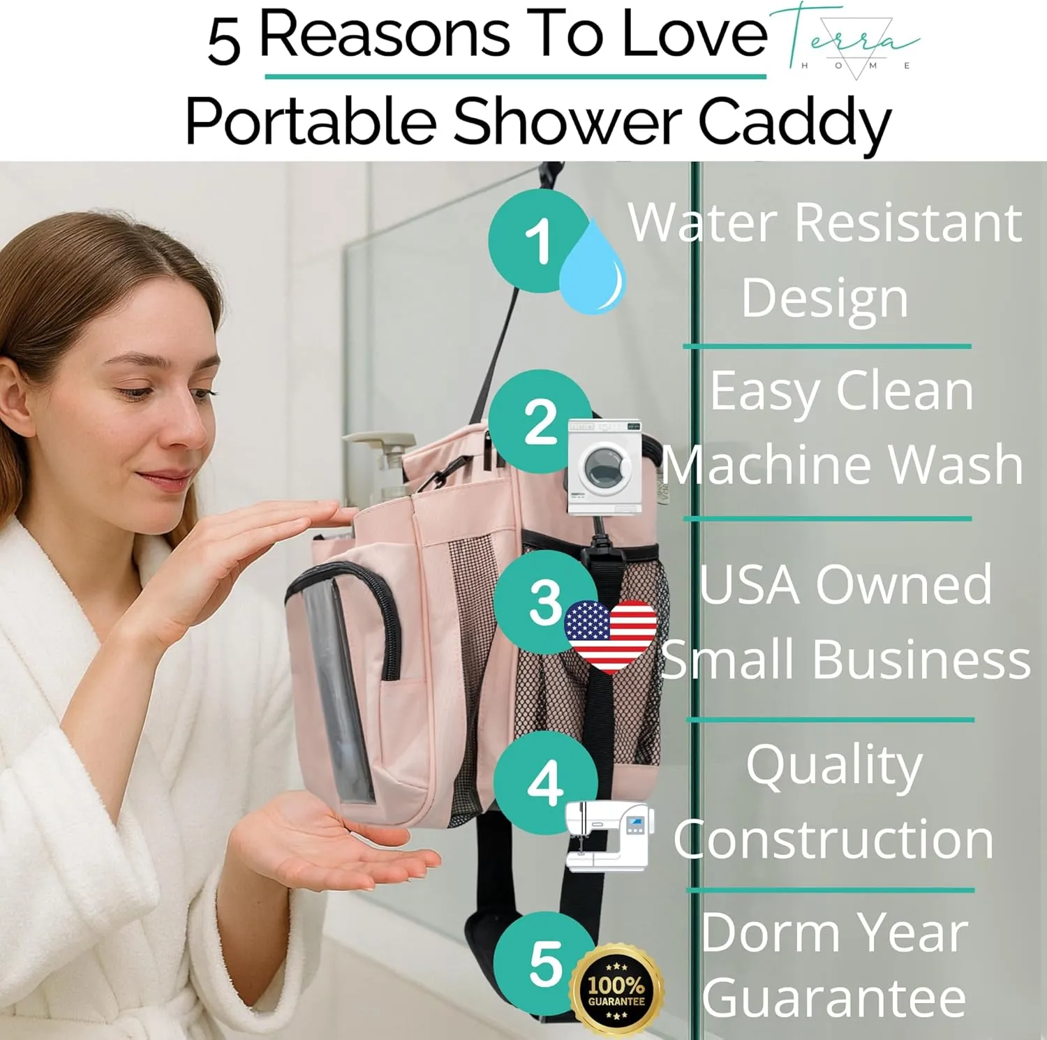 XL Portable Shower Caddy Bag for Girls with Extra Storage, Durable Mesh Bottom, Shoulder Strap, Keychain Holder Shower Caddy Case for College Dorms - Travel Vacation Essentials (Blush Pink)