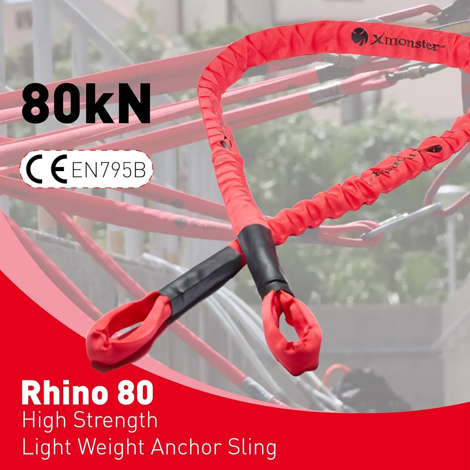 Xmonster Rhino 80 High Strength Anchor Sling Climbing Utility Safety Cord 3/8"×59" (Breaking Strength 80kN/8100kgf) Safety Lanyards for Rope Access and Rescue Tree Saver Tow Rope