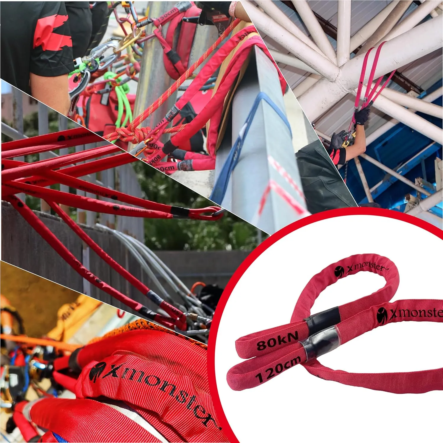 Xmonster Rhino 80 High Strength Anchor Sling Climbing Utility Safety Cord 3/8"×59" (Breaking Strength 80kN/8100kgf) Safety Lanyards for Rope Access and Rescue Tree Saver Tow Rope
