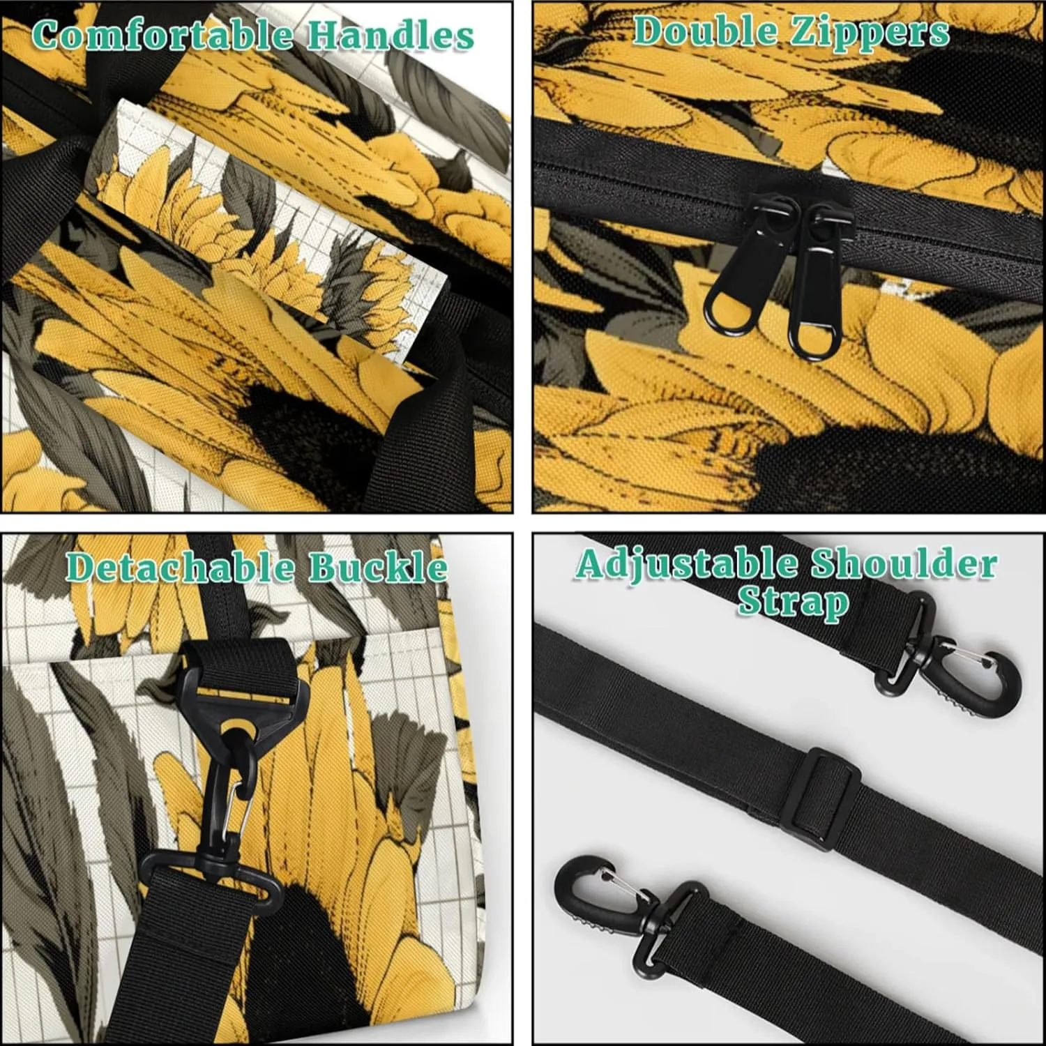 Yellow Sunflower Gym Bag for Women Men, Sports Travel Duffel Bag Lightweight Workout Bag Carry On Overnight Weekender Bag