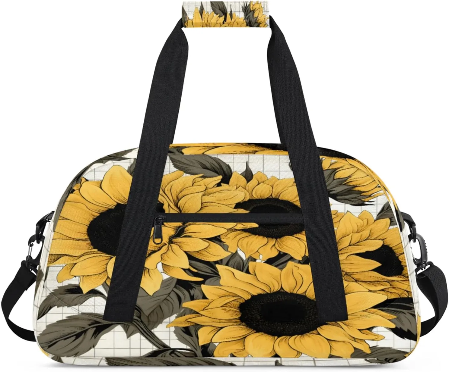 Yellow Sunflower Gym Bag for Women Men, Sports Travel Duffel Bag Lightweight Workout Bag Carry On Overnight Weekender Bag