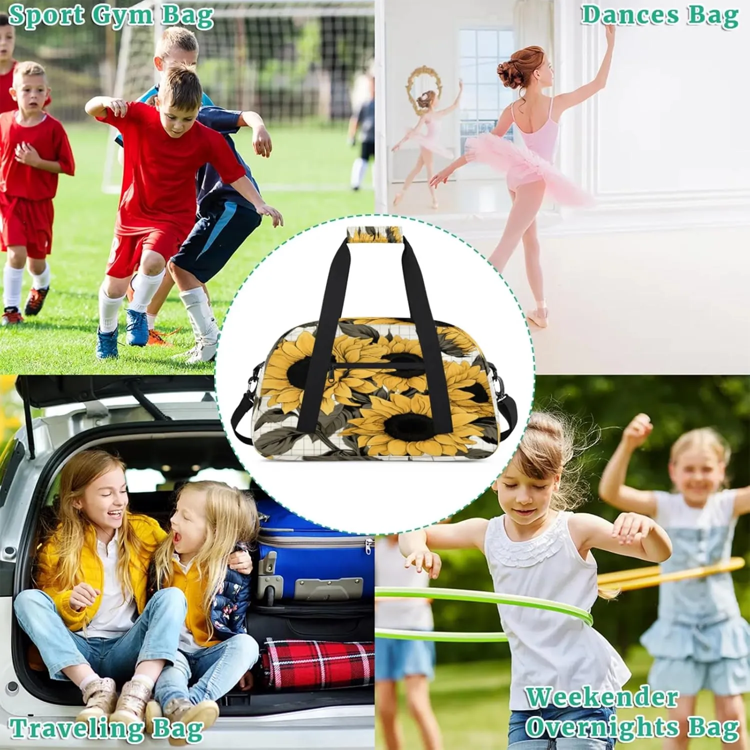 Yellow Sunflower Gym Bag for Women Men, Sports Travel Duffel Bag Lightweight Workout Bag Carry On Overnight Weekender Bag