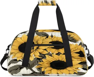 Yellow Sunflower Gym Bag for Women Men, Sports Travel Duffel Bag Lightweight Workout Bag Carry On Overnight Weekender Bag
