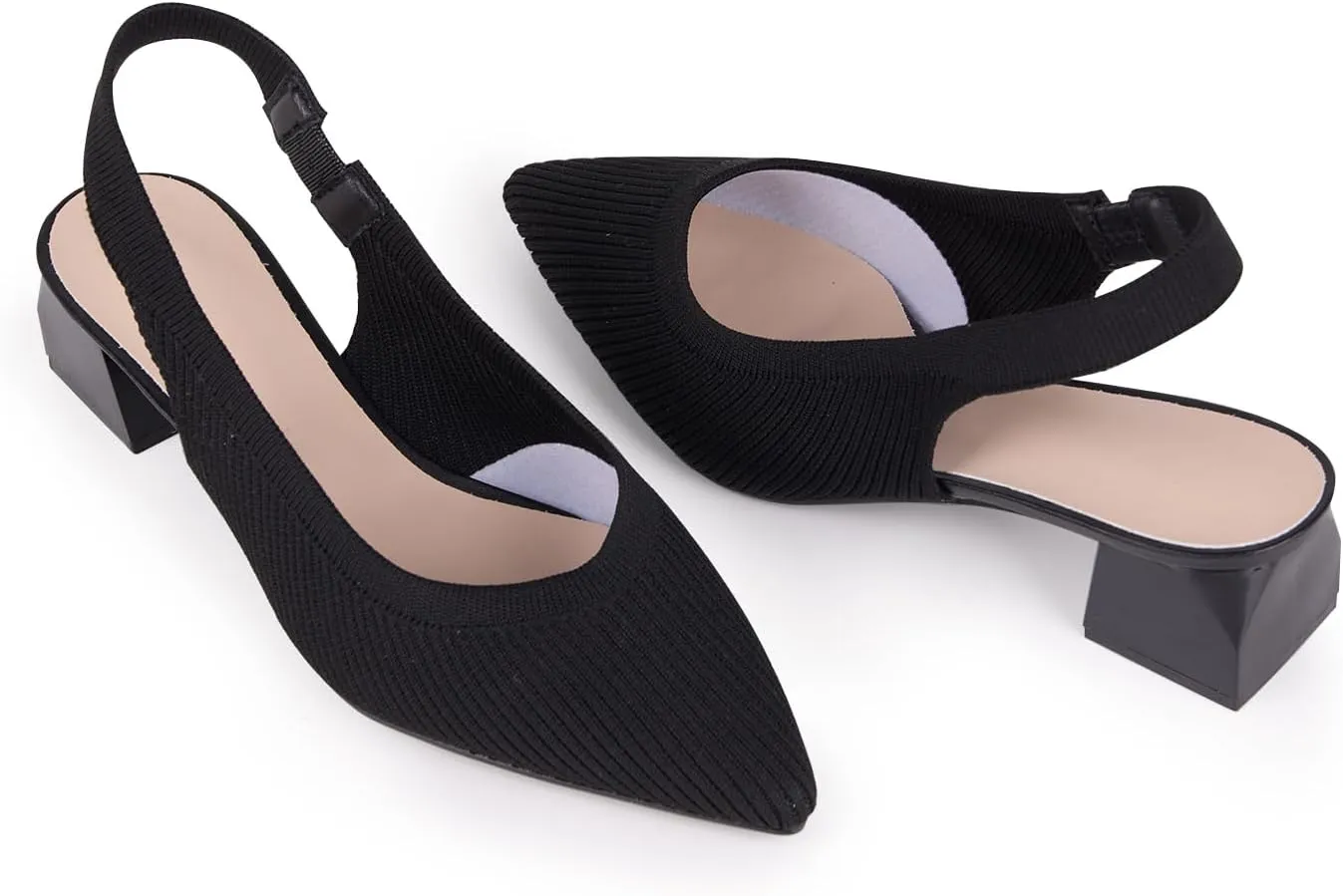 YEOJOU Women's Closed Toe Slingback Heels Kitten Heel Knit Pumps Dress Shoes