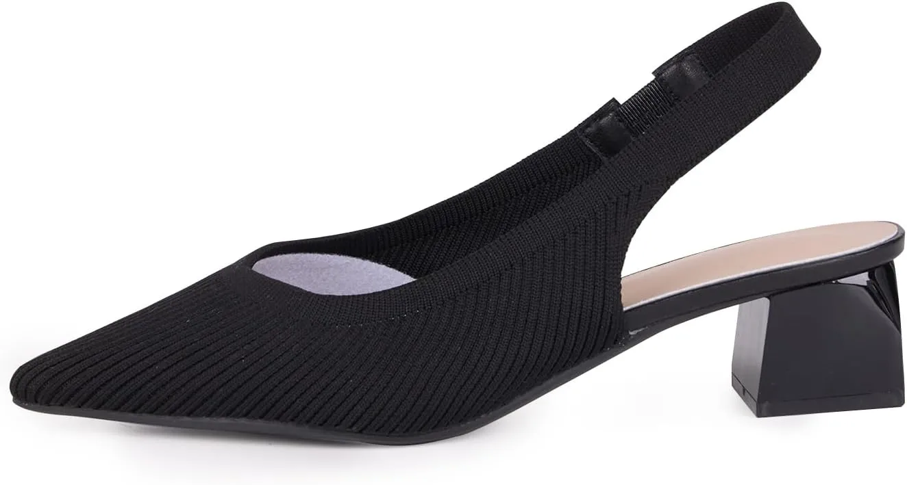 YEOJOU Women's Closed Toe Slingback Heels Kitten Heel Knit Pumps Dress Shoes