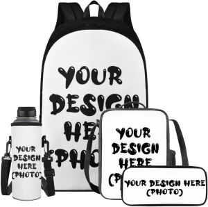 YEXIATODO Customized Kids School Supplies Backpack Set for 6-8 Years Teen Girls Boys School Book Bag with Lunch Box Pencil Case 4 in 1 for Elementary Middle Students Back Packs