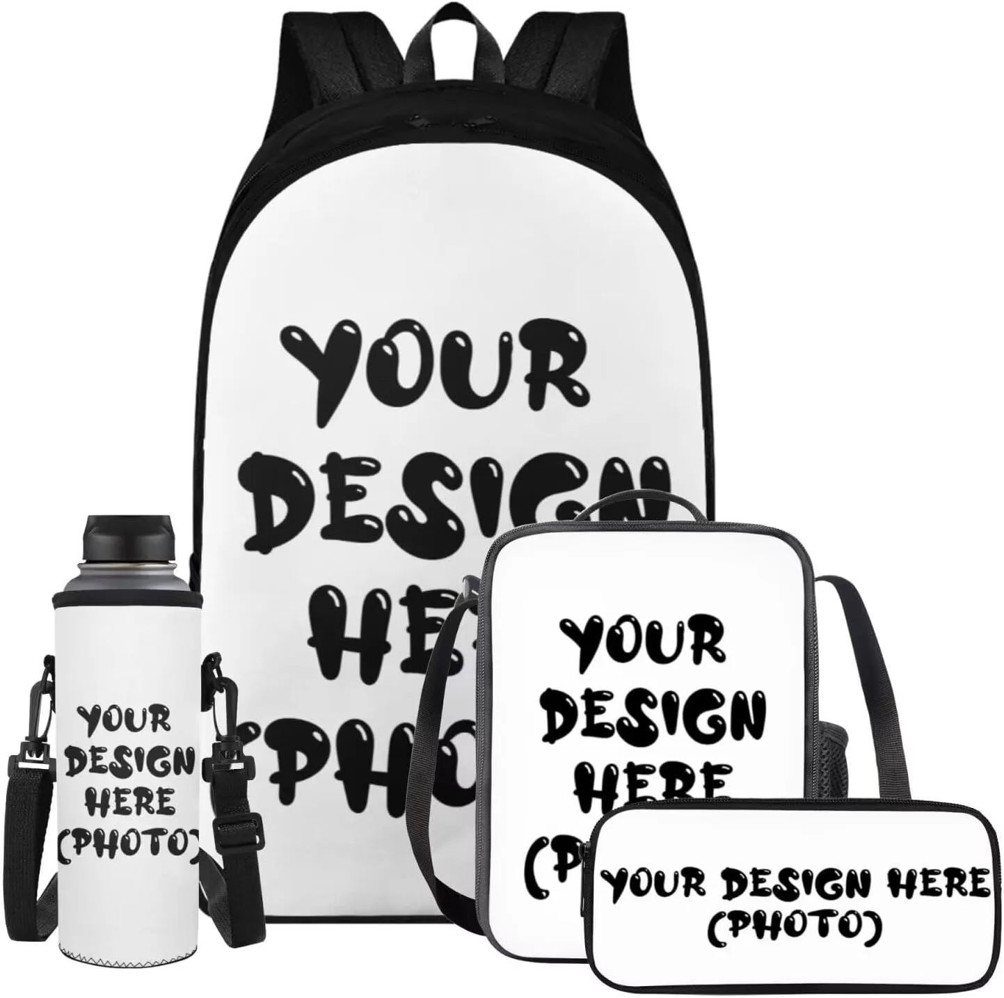 YEXIATODO Customized Kids School Supplies Backpack Set for 6-8 Years Teen Girls Boys School Book Bag with Lunch Box Pencil Case 4 in 1 for Elementary Middle Students Back Packs