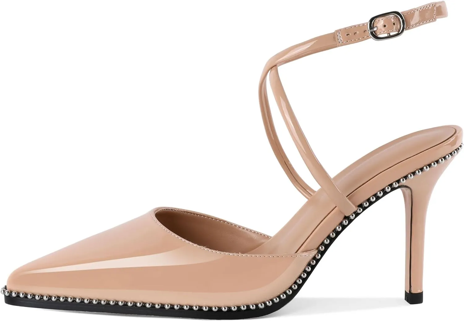 Zamikoo Sling Back High Heels Women Beaded Pointed Toe Crisscross Ankle Strap Stilettos Women Pumps