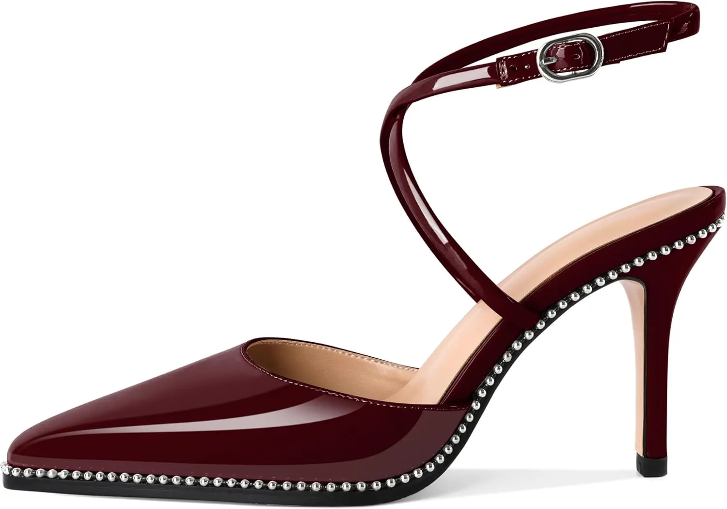 Zamikoo Sling Back High Heels Women Beaded Pointed Toe Crisscross Ankle Strap Stilettos Women Pumps