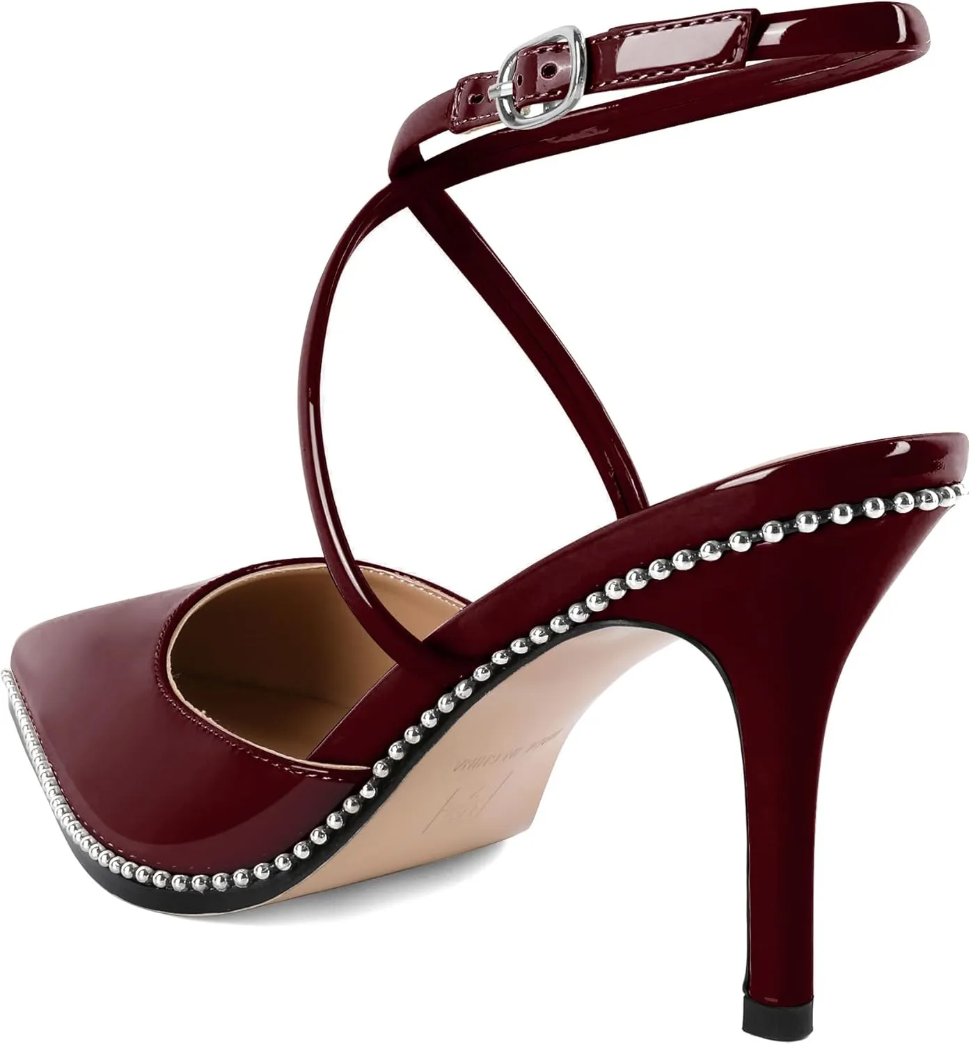 Zamikoo Sling Back High Heels Women Beaded Pointed Toe Crisscross Ankle Strap Stilettos Women Pumps
